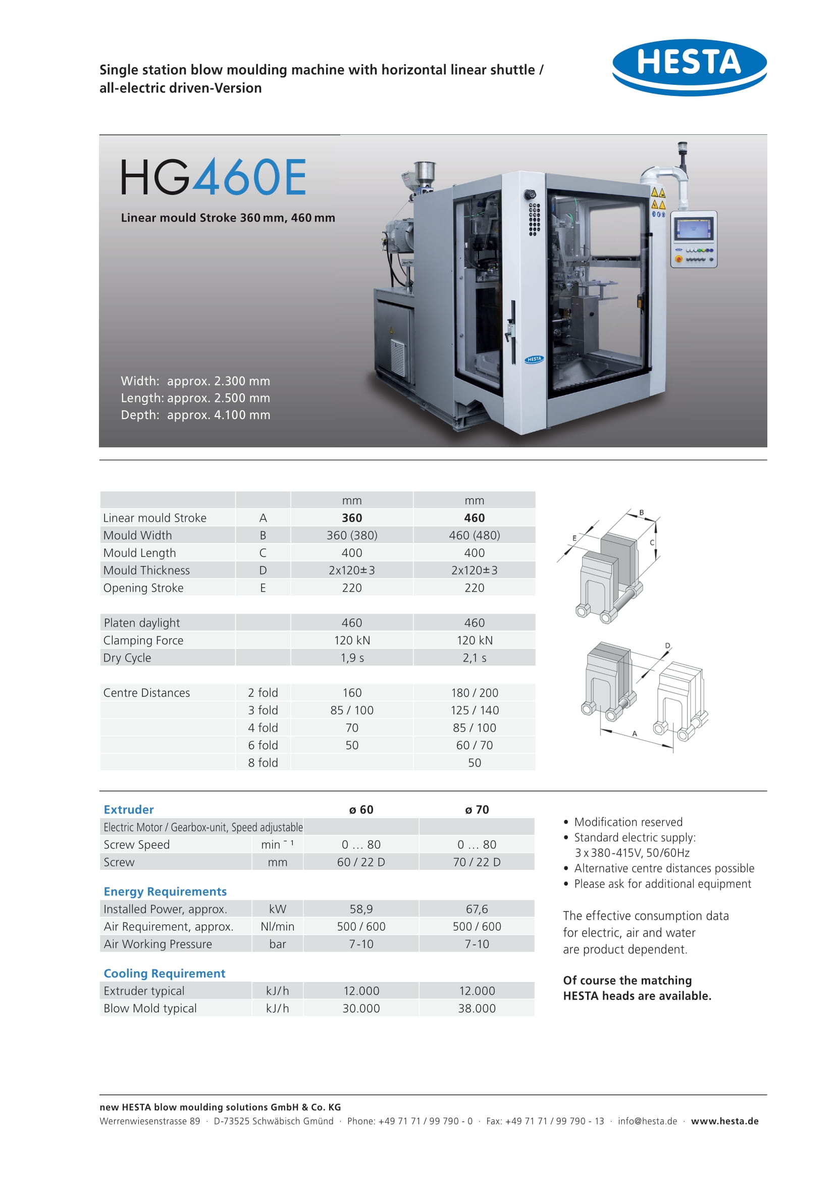 Hesta HG460E 1 station blow molding machine