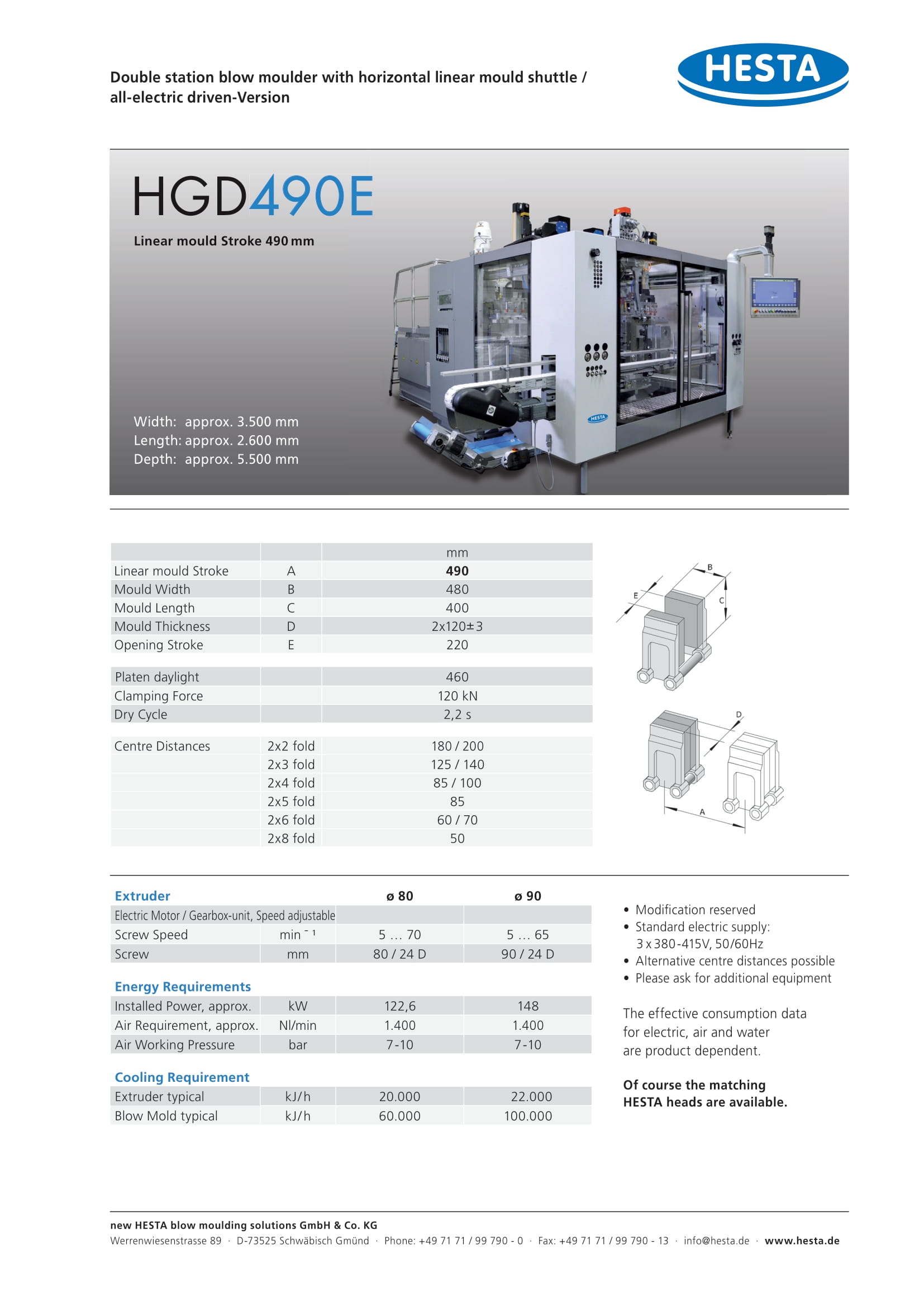 Hesta HGD490 2 station blow molding machine