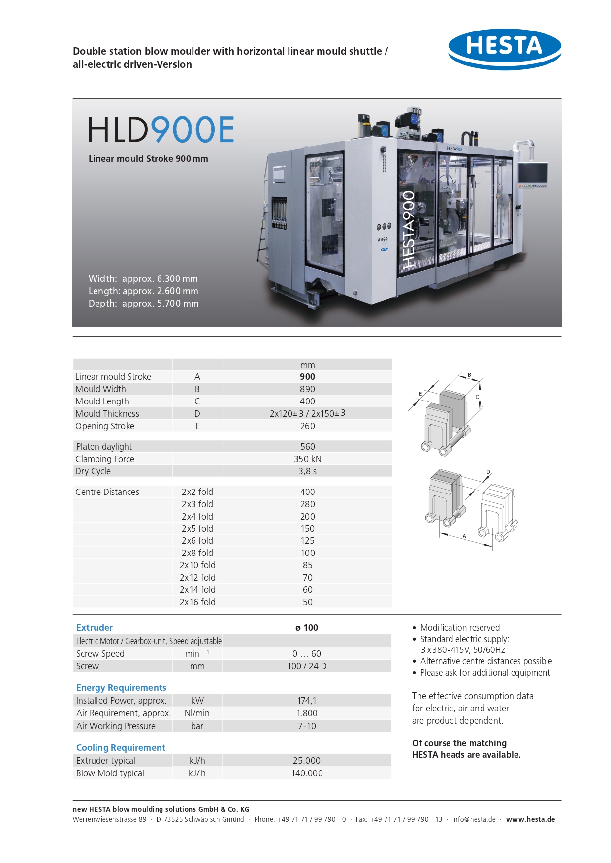 Hesta HLD900E 2 station blow molding machine