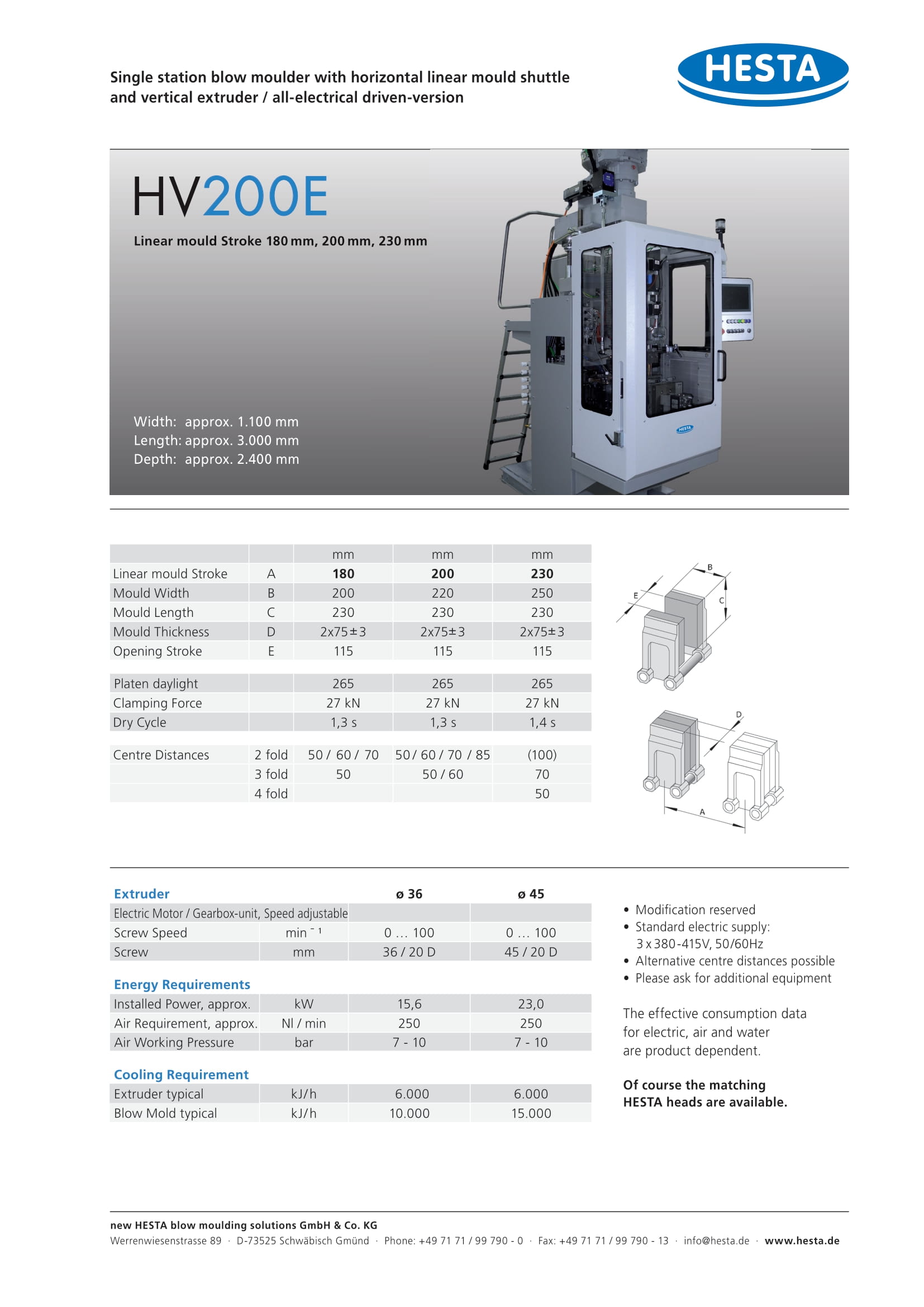 Hesta HV200E 1 station blow molding machine