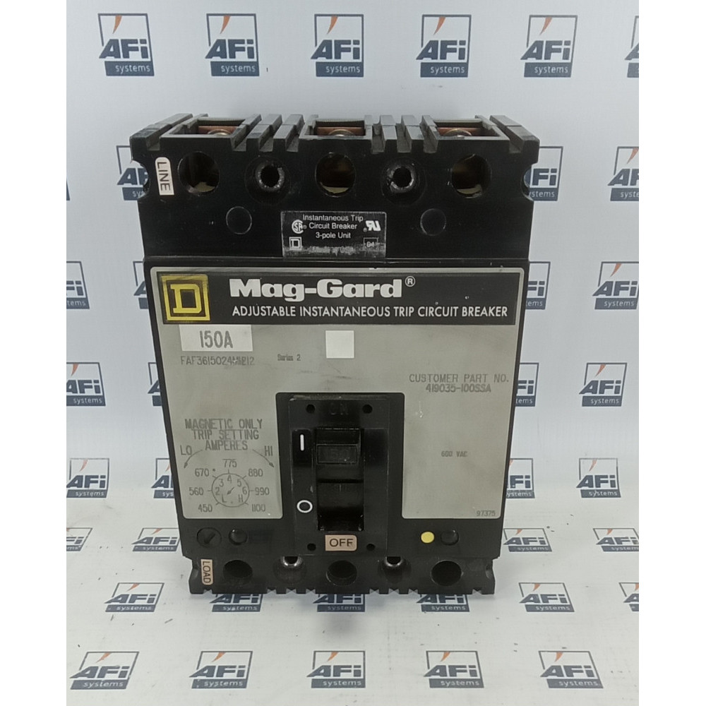 ASEA BROWN BOVERI BALDOR RELIANCE 419035100SSA DISCONTINUED BY MANUFACTURER  CIRCUIT BREAKER  MAG-GUARD CIRCUIT BREKAER  150 AMPS  3 POLES  600 VAC