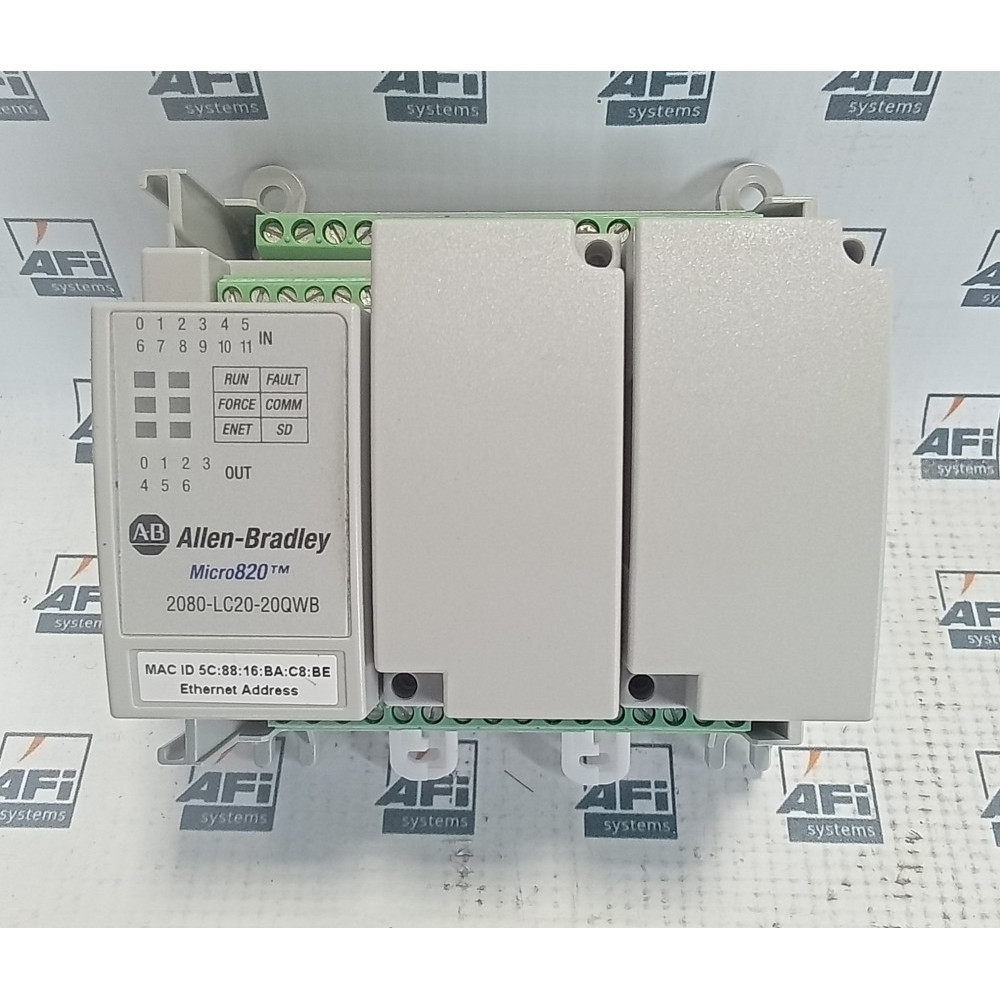 ALLEN  BRADLEY 2080-LC20-20QWB CONTROLLER. PROGRAMMABLE. MICRO 820. 12 INPUTS. 24 VOLT DC. 8 OUTPUTS: 7 RELAY AND 1 ANALOG. SERIES