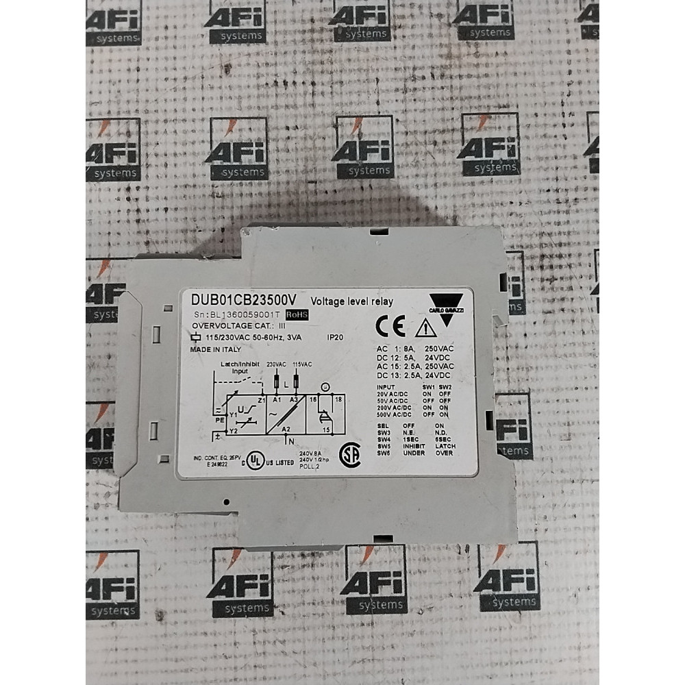 CARLO GAVAZZI DUB01CB23500V VOLTAGE MONITORING RELAY  SPDT 230VAC  CONTACT CONFIGURATION  SPDT POWER CONSUMPTION  MAX 230VAC