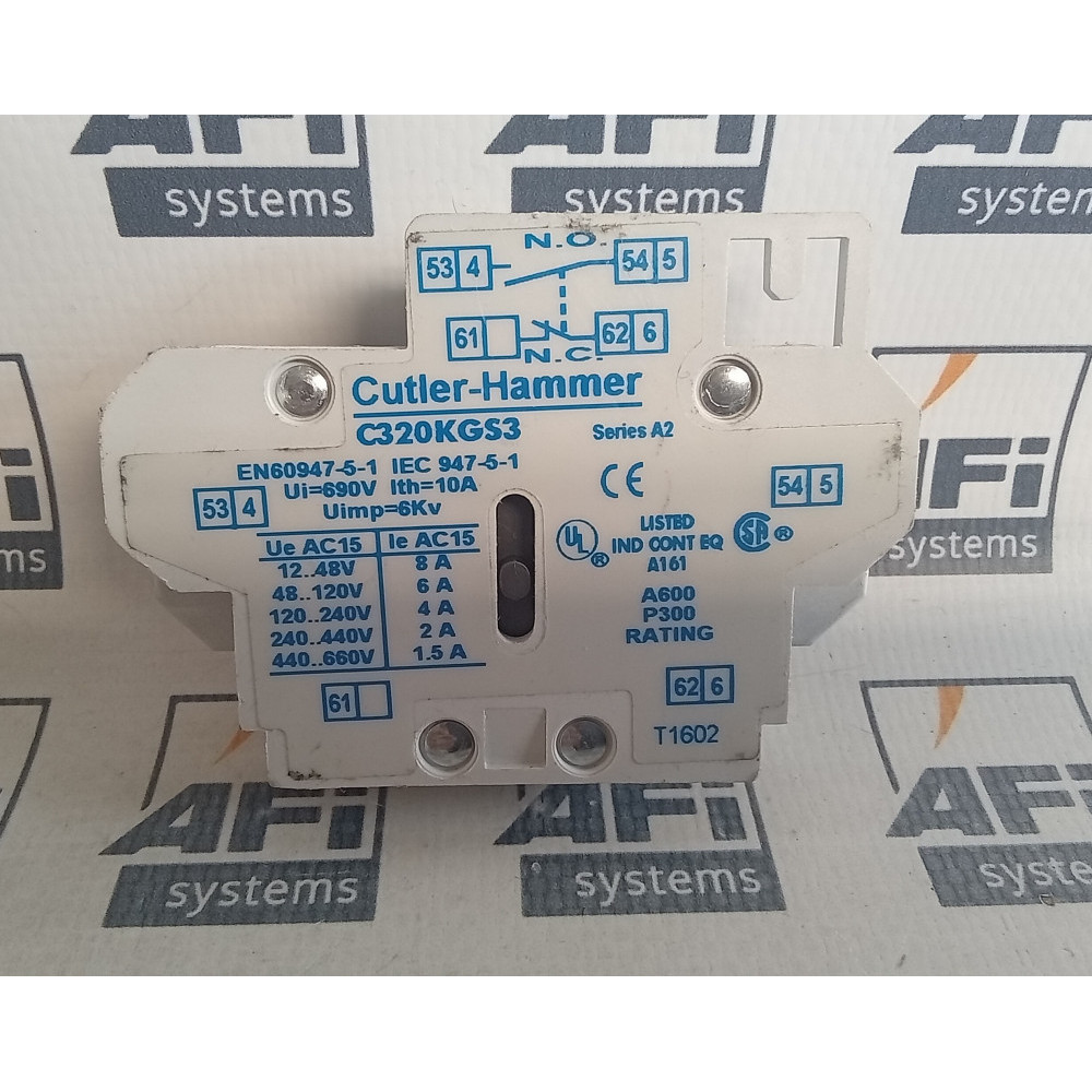 Cutler Hammer C320KGS3 Auxiliary Contact 2-Pole 10Amp 600VAC