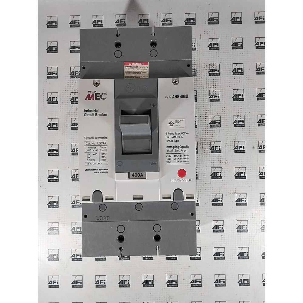LG ABS-403U-400A MOLDED CASE CIRCUIT BREAKER. 400AMP. 3 POLE. 600V.