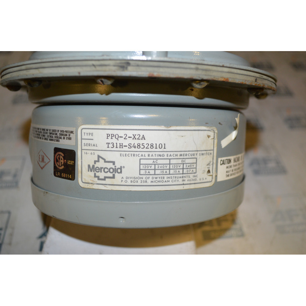 Mercoid PPQ-2-X2A ELECTRICAL RATING EACH MERCURY SWITCH- PRESSURE SWITCH