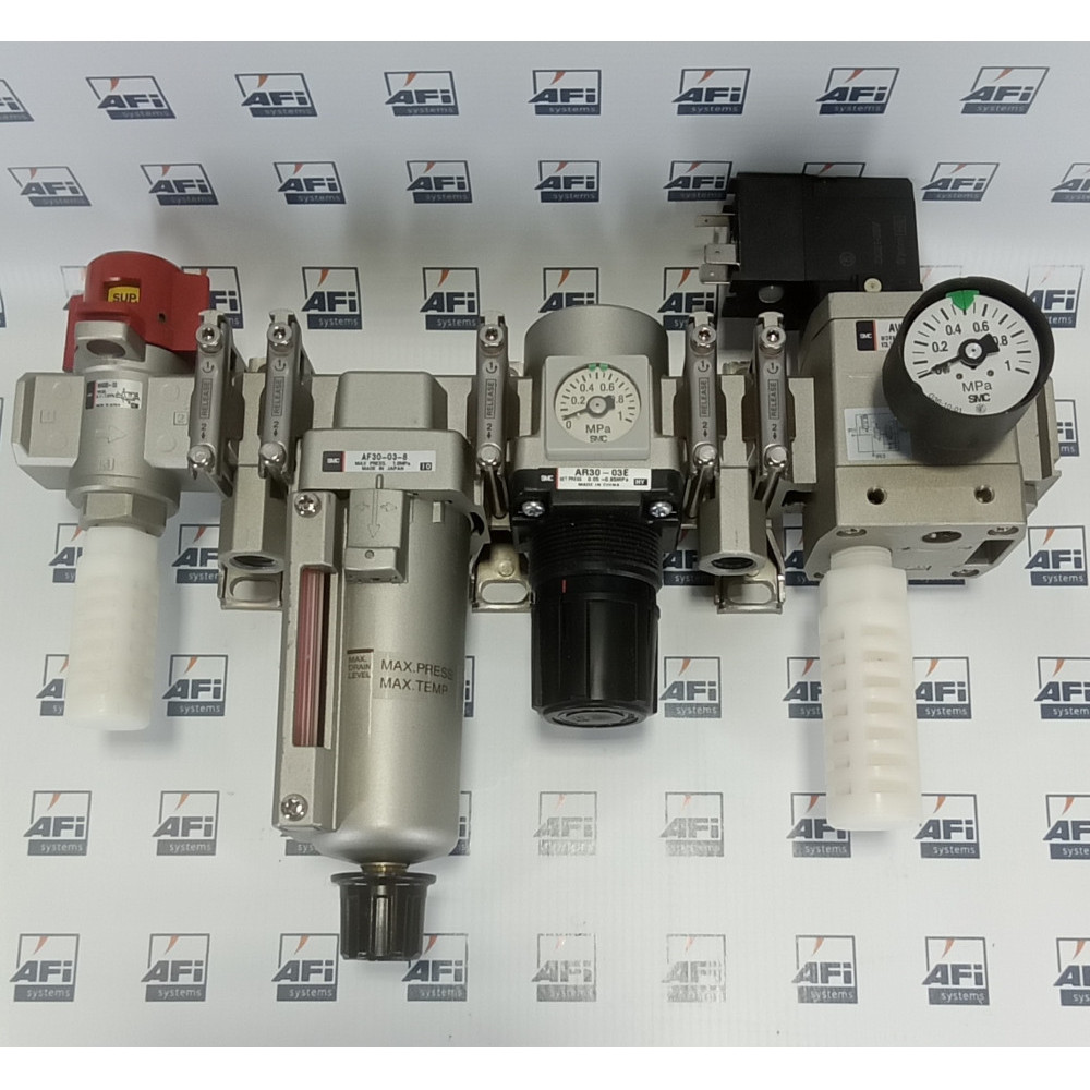 SMC AV3000-03G-5DZ PNEUMATIC VALVE  SOFT-START UP  FILTER RATING 5?M  PORT SIZE: RC3/8  POLYCARBONATE CAS  24VDC