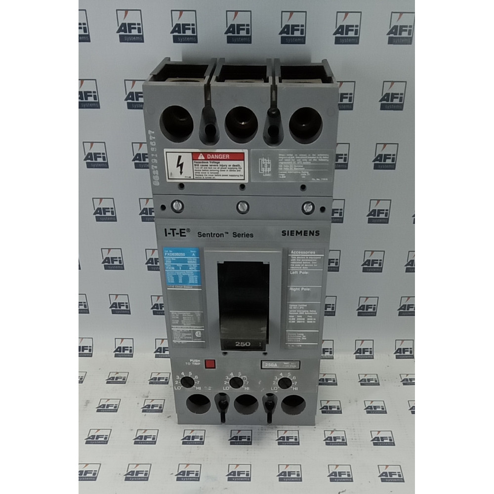 SIEMENS FXD63B250 BREAKER FD 3P 250A 600V 22KA FX NL