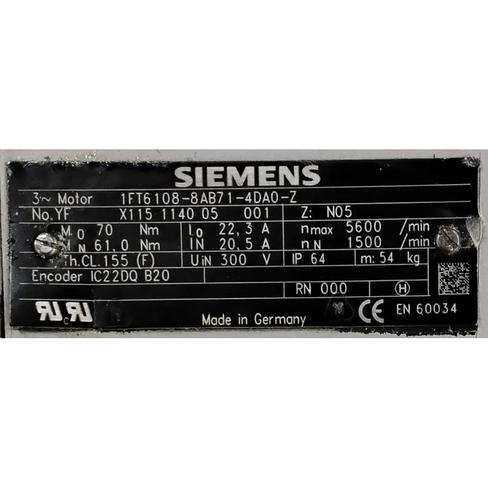 Siemens 1FT6108-8AB71-4DA0-Z AC Motor