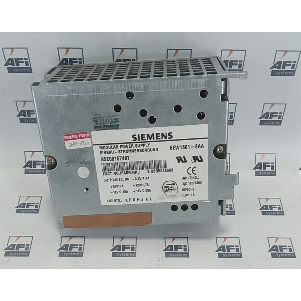  SIEMENS 6EW1881-8AA DISCONTINUED BY MANUFACTURER  MODULAR POWER SUPPLY  INPUT 1.9 AMP  120-230 V AC  50/60HZ
