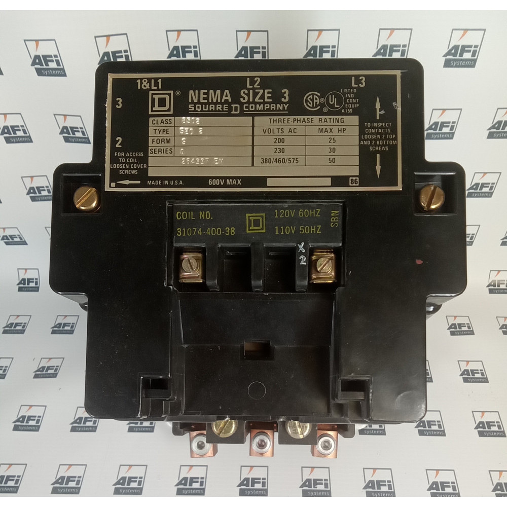 SQUARE D CONTACTOR 8502 SEO2 FORM S SER A NEMA SIZE 3